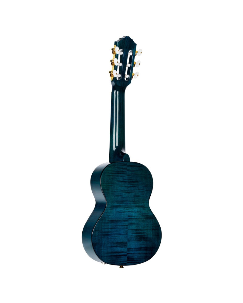 Ortega 1B-RGLE18BLF Mini Travel Series 1/8 Guitar 6 String - Flamed Mahogany Faded Blue + Bag