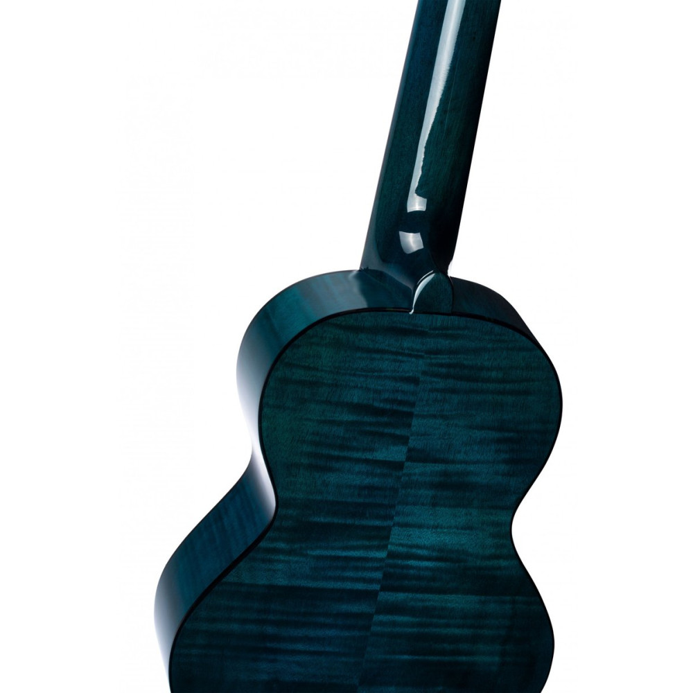 Ortega 1B-RGLE18BLF Mini Travel Series 1/8 Guitar 6 String - Flamed Mahogany Faded Blue + Bag