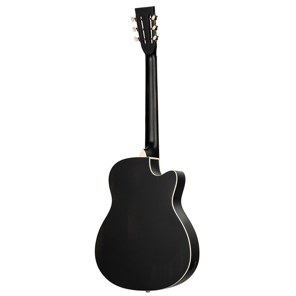 Ortega 1B-RRG40CEDBL Americana Series Resonator Guitar 6 String Lefty - Distressed Black / Antique Brass HW