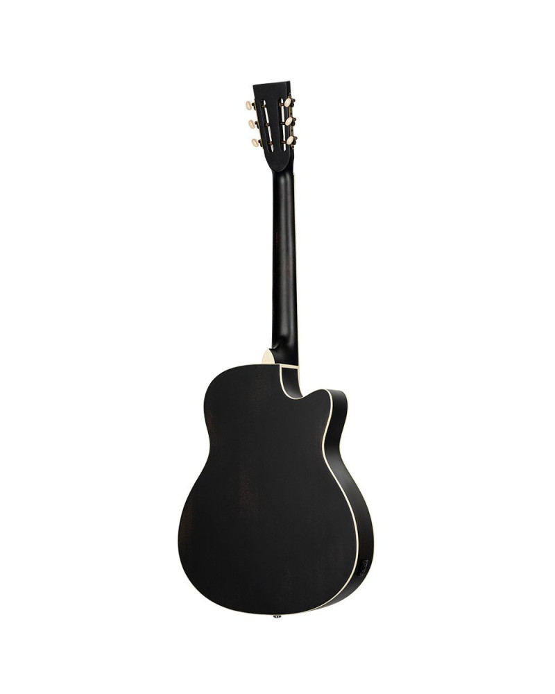 Ortega 1B-RRG40CEDBL Americana Series Resonator Guitar 6 String Lefty - Distressed Black / Antique Brass HW