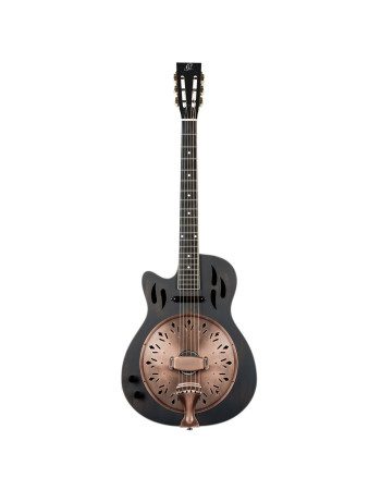 Ortega 1B-RRG40CEDBL Americana Series Resonator Guitar 6 String Lefty - Distressed Black / Antique Brass HW