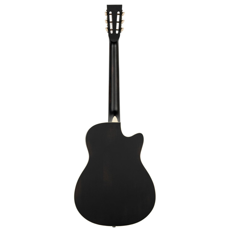 Ortega 1B-RRG40CEDBL Americana Series Resonator Guitar 6 String Lefty - Distressed Black / Antique Brass HW
