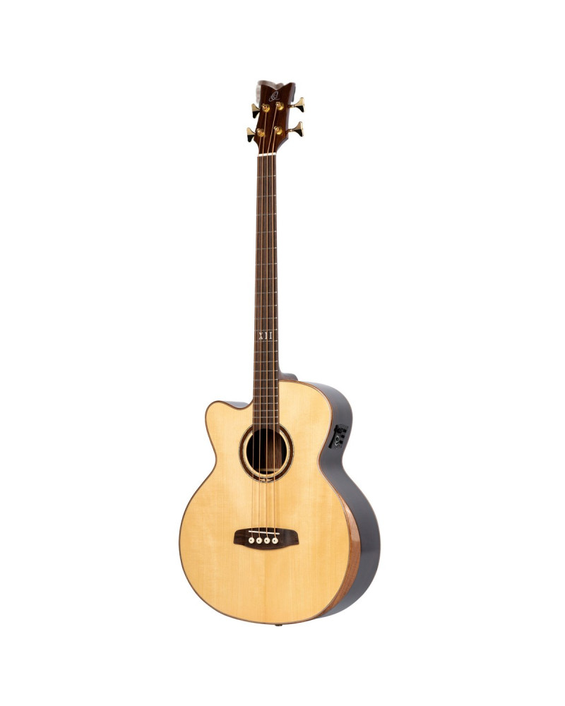 Ortega 1B-STRIPSU.AC Private Room Series Acoustic Bass 4 String Medium Neck Preamp Lefty - built in Armrest, Bag