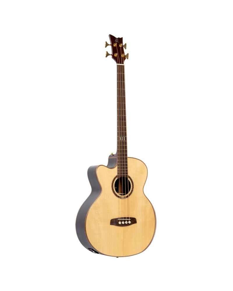 Ortega 1B-STRIPSU.AC Private Room Series Acoustic Bass 4 String Medium Neck Preamp Lefty - built in Armrest, Bag