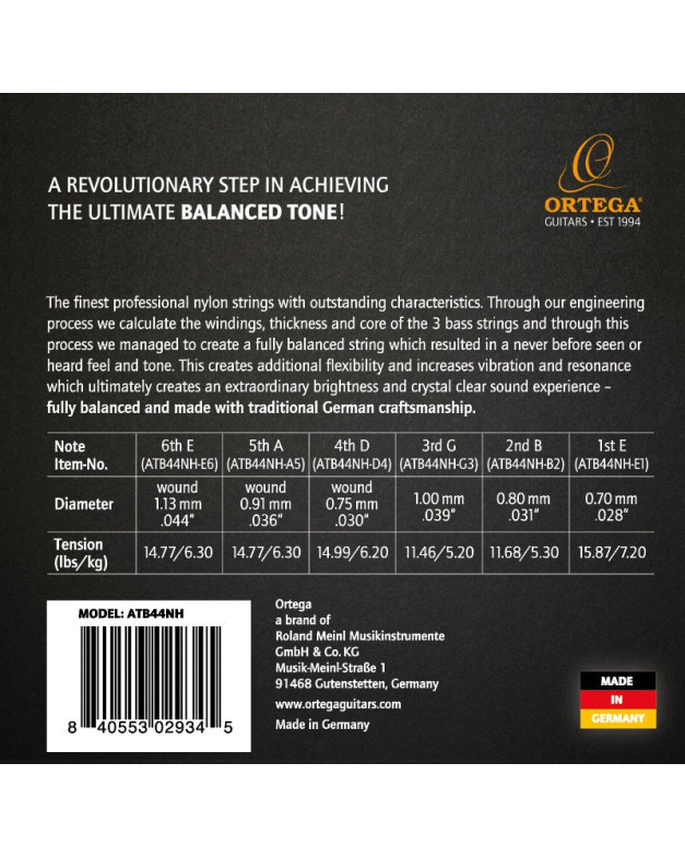 Ortega ATB44NH Atmosphere Balance Series Nylon String Set - Hard Tension