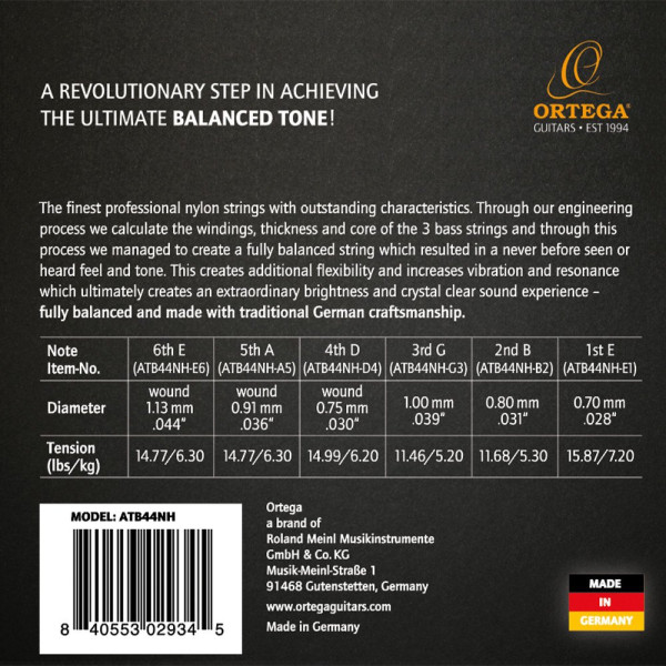 Ortega ATB44NH Atmosphere Balance Series Nylon String Set - Hard Tension