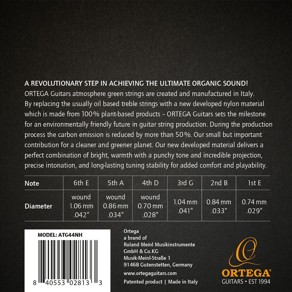 Ortega ATG44NH Atmosphere Green Series Nylon String Set - Hard Tension