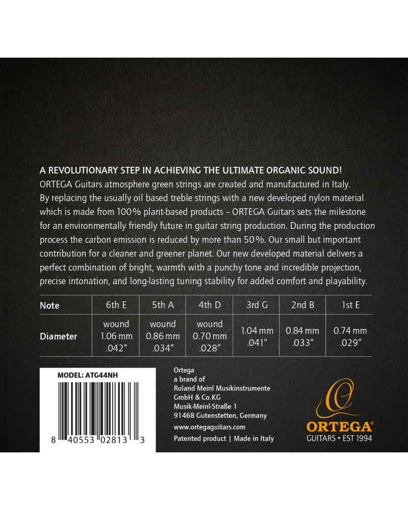 Ortega ATG44NH Atmosphere Green Series Nylon String Set - Hard Tension