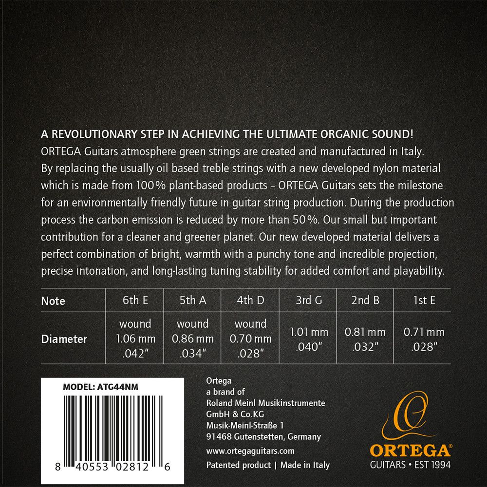 Ortega ATG44NM Atmosphere Green Series Nylon String Set - Medium Tension
