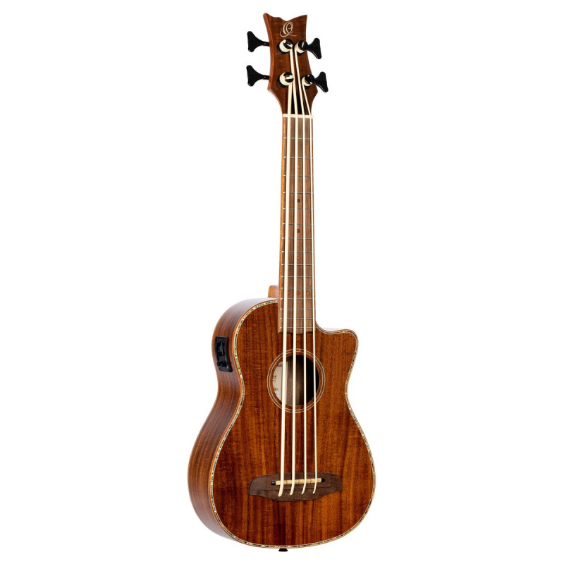 Ortega CAIMAN-BS-GB Lizard Series Short Scale Uke Bass 4 String - Acacia Natural + Bag