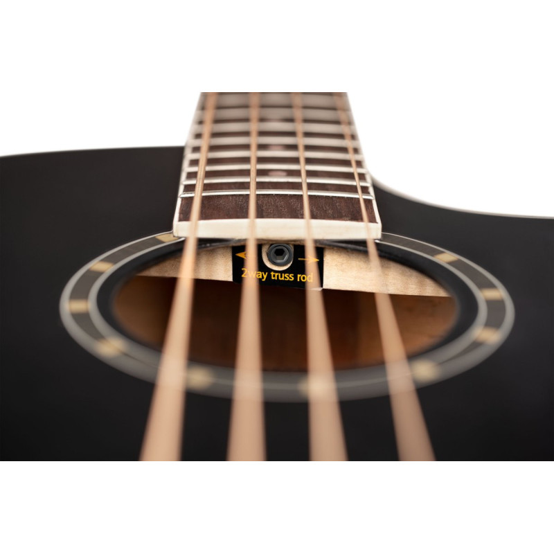 Ortega D7CE-SBK-4 Deep Series 7 Medium Scale Acoustic Bass 4 String - Spruce / Mahogany Satin Black