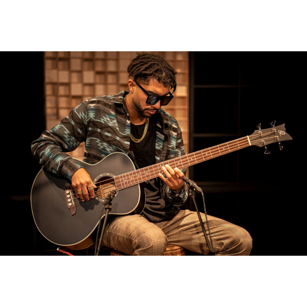 Ortega D7E-SBK-4 Deep Series 7 Medium Scale Acoustic Bass 4 String - Spruce / Mahogany Satin Black