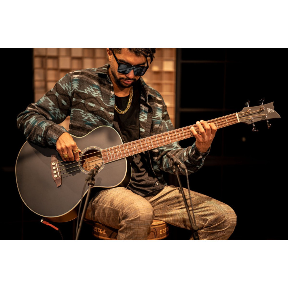 Ortega D7E-SBK-4 Deep Series 7 Medium Scale Acoustic Bass 4 String - Spruce / Mahogany Satin Black