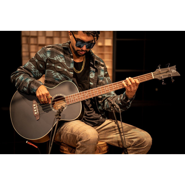 Ortega D7E-SBK-4 Deep Series 7 Medium Scale Acoustic Bass 4 String - Spruce / Mahogany Satin Black