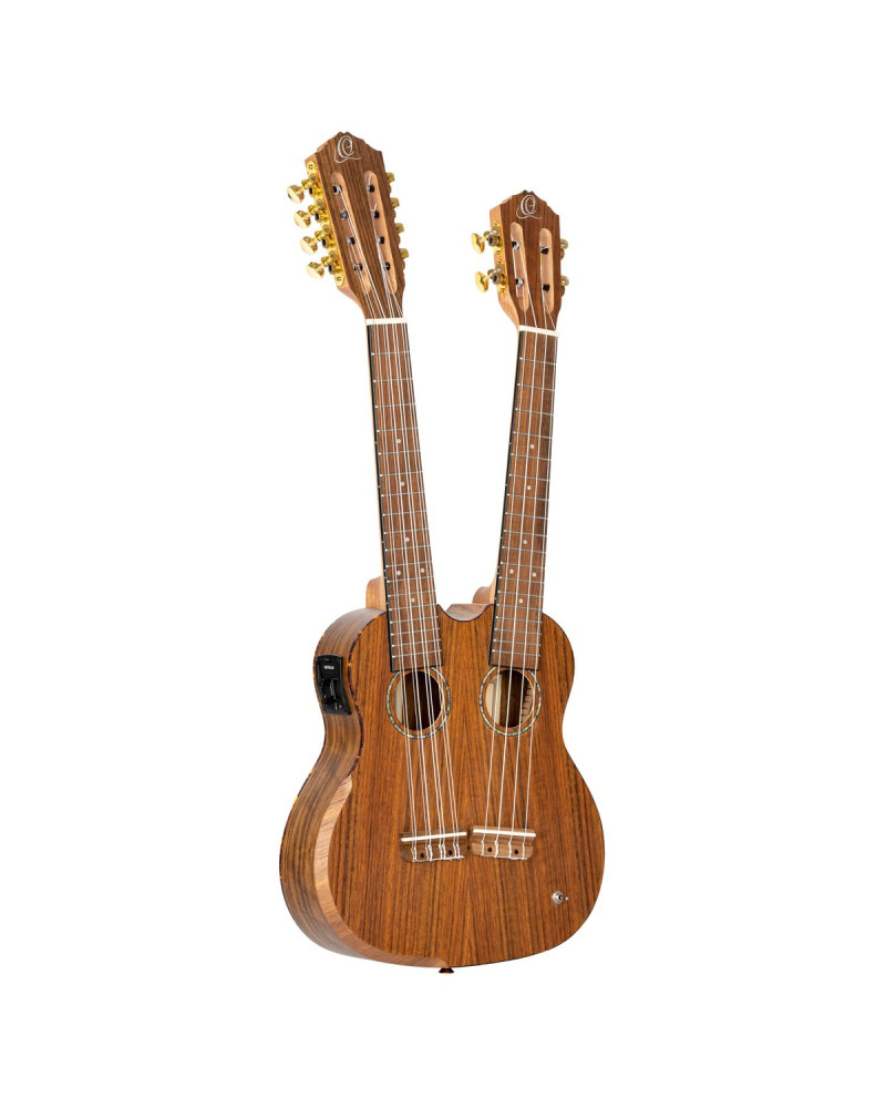 Ortega HYDRA Custom Built Series Double-Neck Tenor Ukulele - Ovangkol Natural + Bag