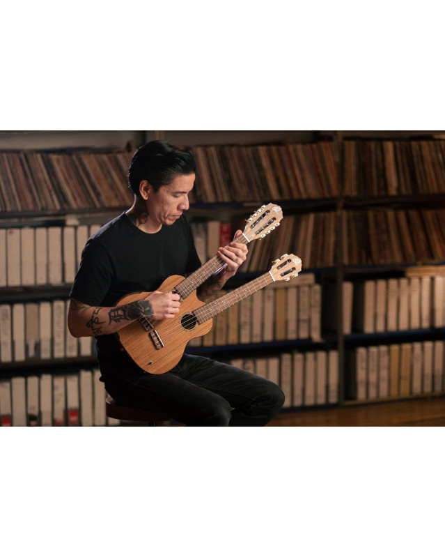 Ortega HYDRA Custom Built Series Double-Neck Tenor Ukulele - Ovangkol Natural + Bag