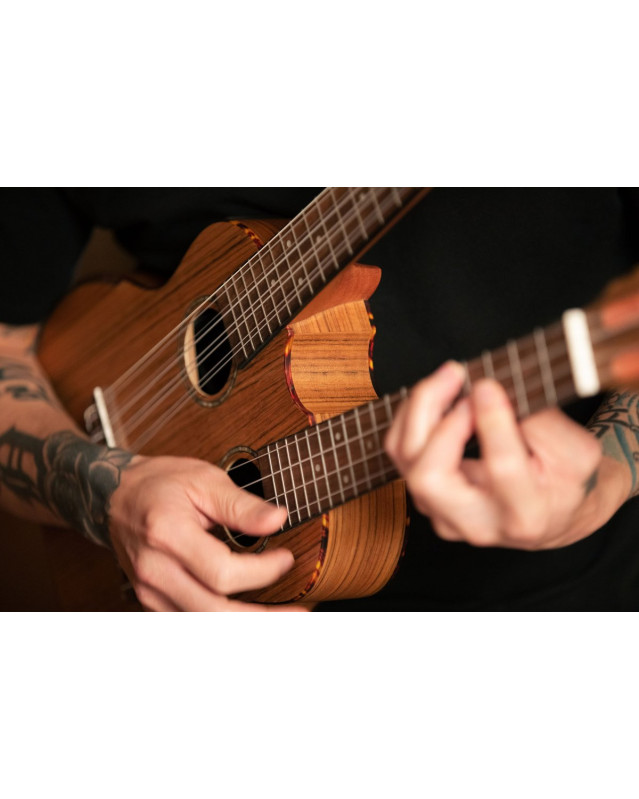 Ortega HYDRA Custom Built Series Double-Neck Tenor Ukulele - Ovangkol Natural + Bag
