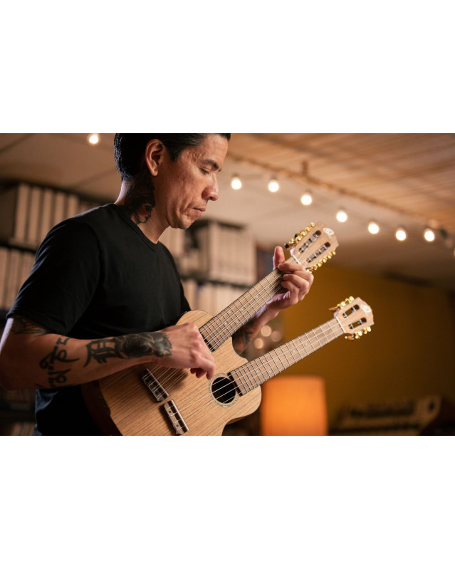Ortega HYDRA Custom Built Series Double-Neck Tenor Ukulele - Ovangkol Natural + Bag