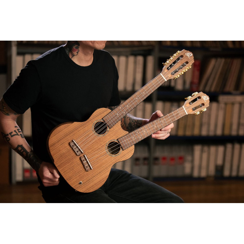 Ortega HYDRA Custom Built Series Double-Neck Tenor Ukulele - Ovangkol Natural + Bag