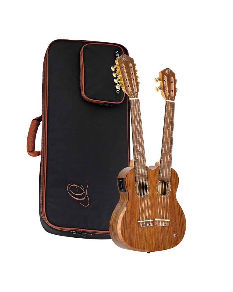 Ortega HYDRA Custom Built Series Double-Neck Tenor Ukulele - Ovangkol Natural + Bag