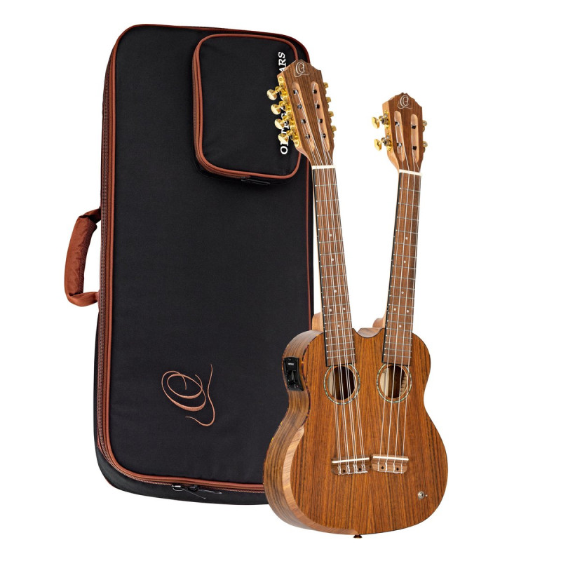 Ortega HYDRA Custom Built Series Double-Neck Tenor Ukulele - Ovangkol Natural + Bag