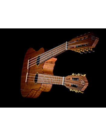 Ortega HYDRA Custom Built Series Double-Neck Tenor Ukulele - Ovangkol Natural + Bag