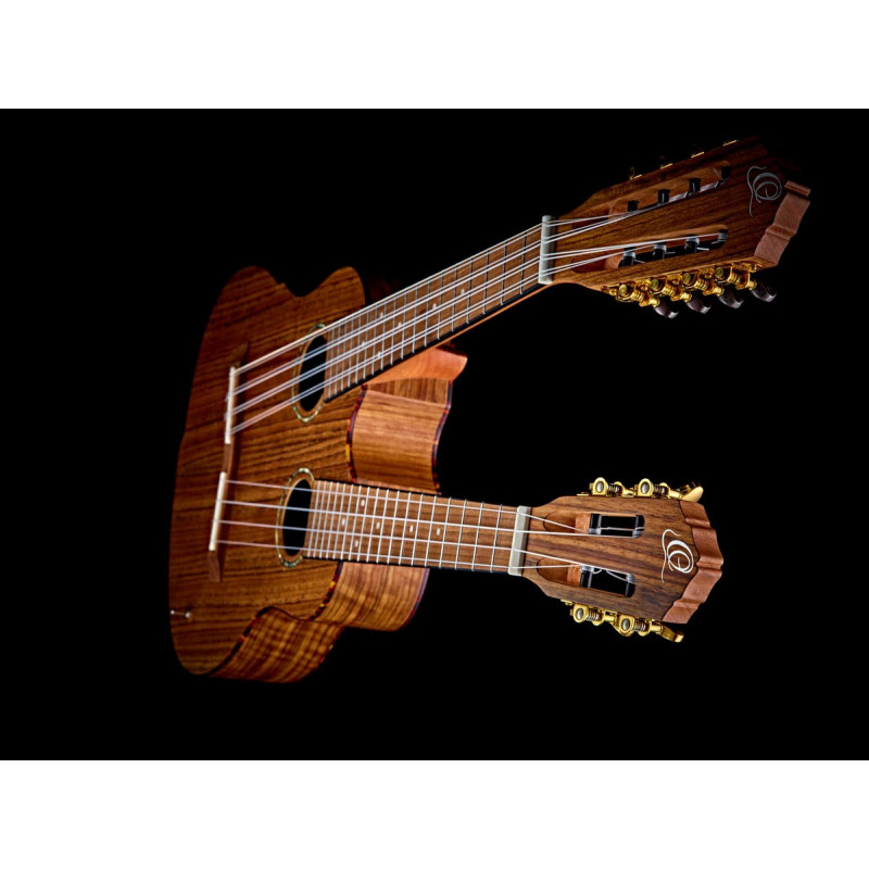Ortega HYDRA Custom Built Series Double-Neck Tenor Ukulele - Ovangkol Natural + Bag