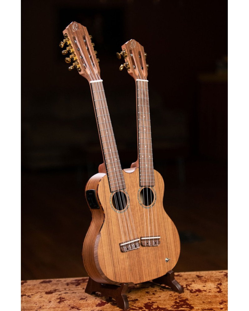 Ortega HYDRA Custom Built Series Double-Neck Tenor Ukulele - Ovangkol Natural + Bag