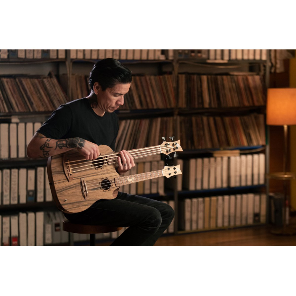 Ortega HYDRA-BSTE Custom Built Series Double-Neck UkeBass / Tenor Ukulele - Paldao Natural + Bag