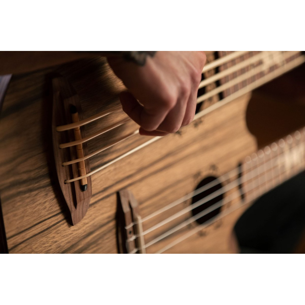 Ortega HYDRA-BSTE Custom Built Series Double-Neck UkeBass / Tenor Ukulele - Paldao Natural + Bag