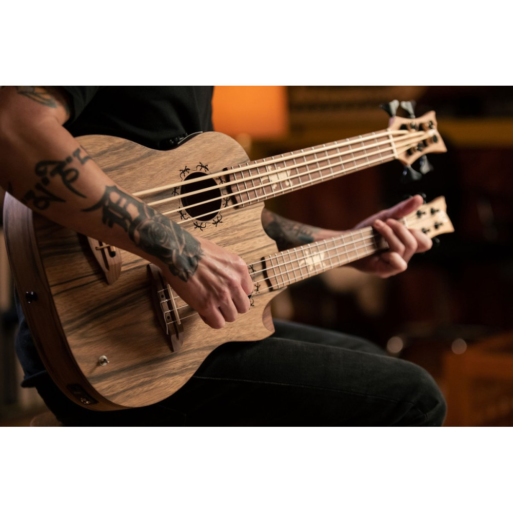 Ortega HYDRA-BSTE Custom Built Series Double-Neck UkeBass / Tenor Ukulele - Paldao Natural + Bag