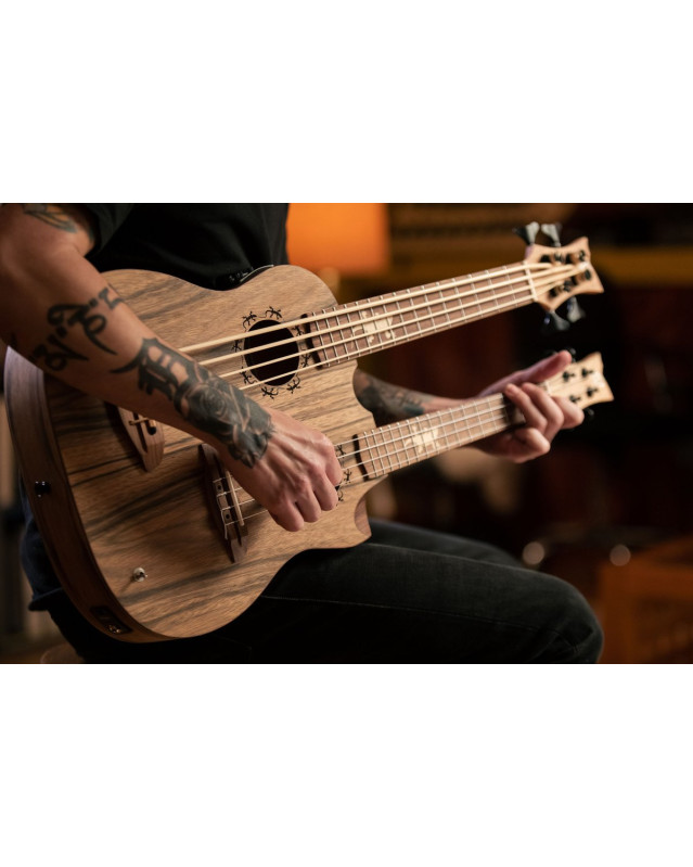 Ortega HYDRA-BSTE Custom Built Series Double-Neck UkeBass / Tenor Ukulele - Paldao Natural + Bag