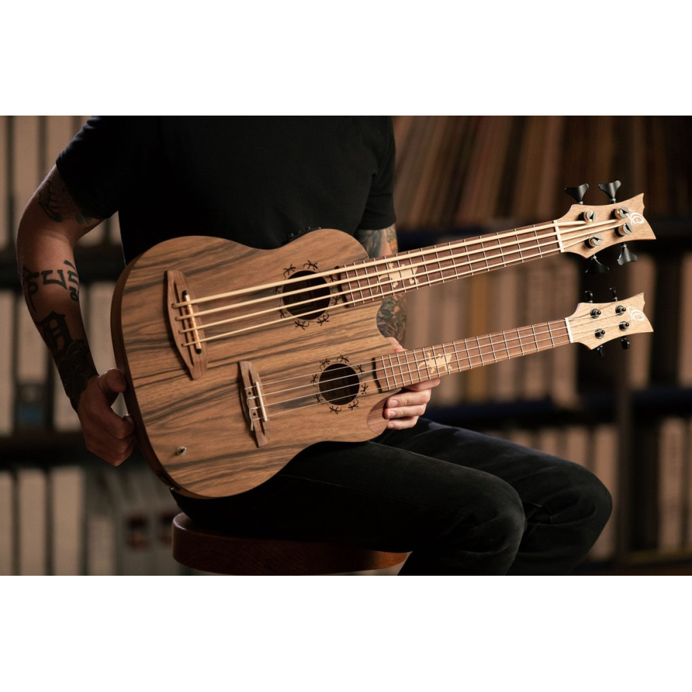 Ortega HYDRA-BSTE Custom Built Series Double-Neck UkeBass / Tenor Ukulele - Paldao Natural + Bag