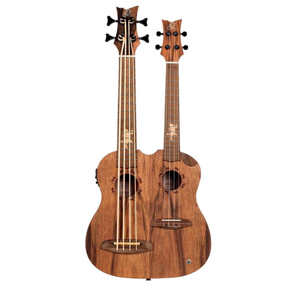 Ortega HYDRA-BSTE Custom Built Series Double-Neck UkeBass / Tenor Ukulele - Paldao Natural + Bag