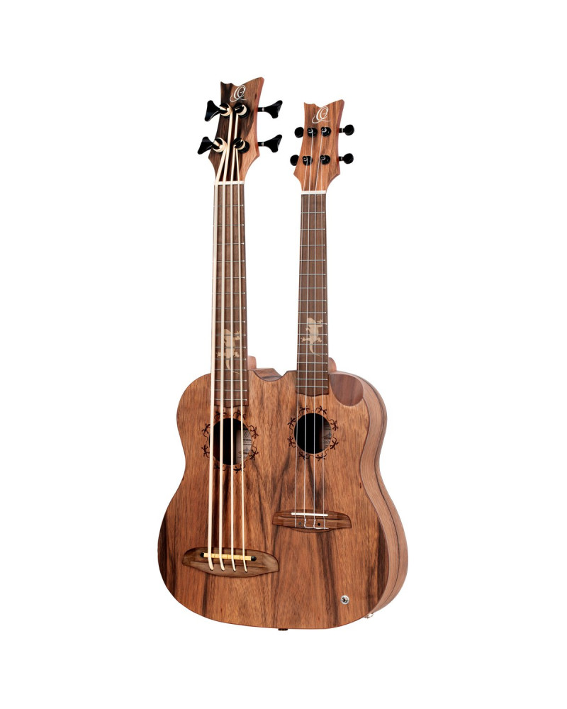 Ortega HYDRA-BSTE Custom Built Series Double-Neck UkeBass / Tenor Ukulele - Paldao Natural + Bag