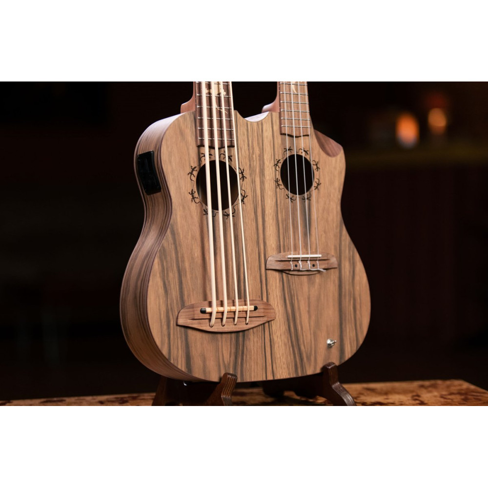 Ortega HYDRA-BSTE Custom Built Series Double-Neck UkeBass / Tenor Ukulele - Paldao Natural + Bag