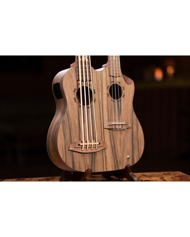 Ortega HYDRA-BSTE Custom Built Series Double-Neck UkeBass / Tenor Ukulele - Paldao Natural + Bag