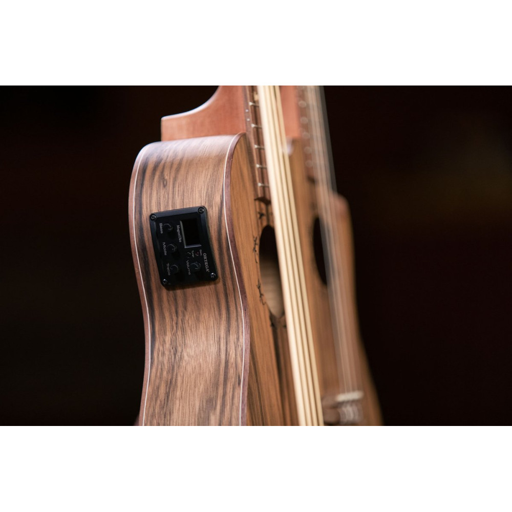 Ortega HYDRA-BSTE Custom Built Series Double-Neck UkeBass / Tenor Ukulele - Paldao Natural + Bag