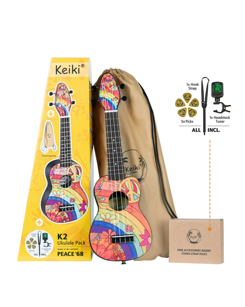 KEIKI K2 Series Soprano Ukulele Set - Agathis / Peace '68