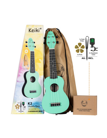 KEIKI K2 Series Soprano Ukulele Set - Agathis / ABS  Caribbean Mint