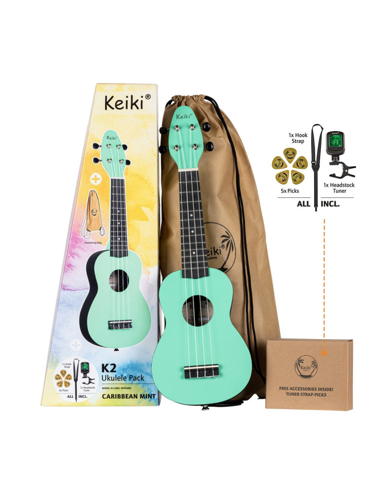 KEIKI K2 Series Soprano Ukulele Set - Agathis / ABS  Caribbean Mint