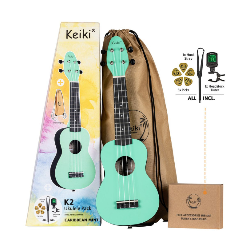 KEIKI K2 Series Soprano Ukulele Set - Agathis / ABS  Caribbean Mint