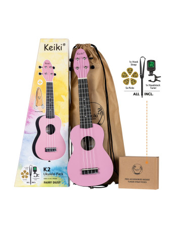 KEIKI K2 Series Soprano Ukulele Set - Agathis / ABS Fairy Dust