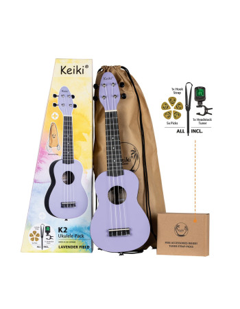 KEIKI K2 Series Soprano Ukulele Set - Agathis / ABS Lavender Field