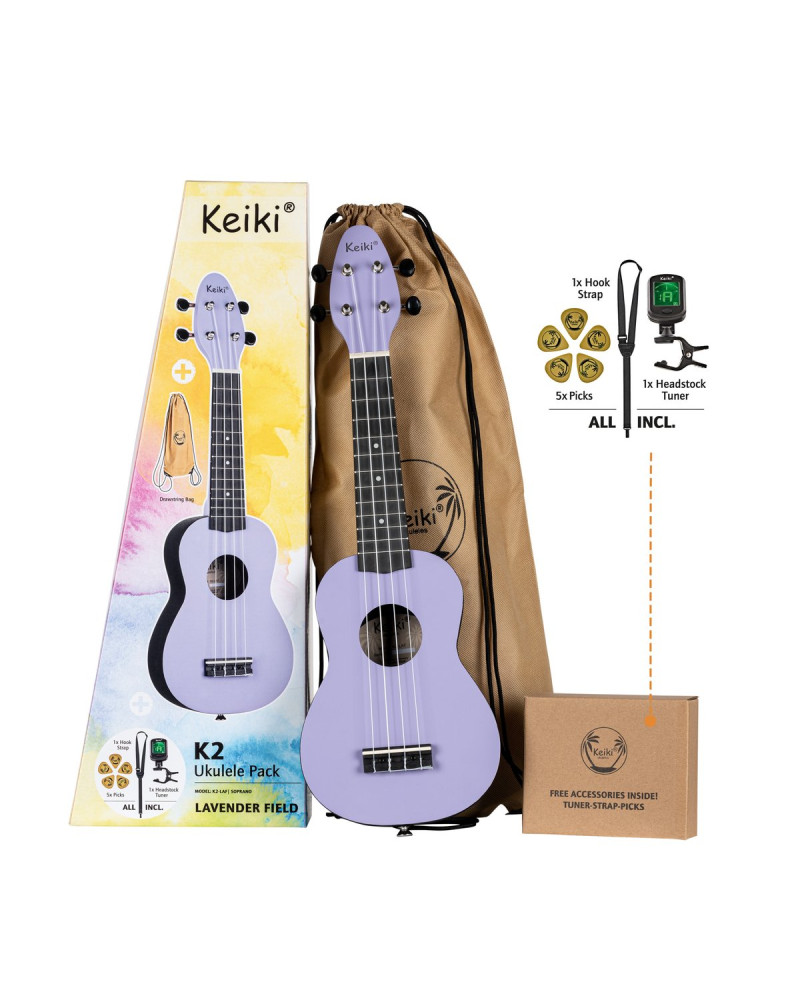 KEIKI K2 Series Soprano Ukulele Set - Agathis / ABS Lavender Field