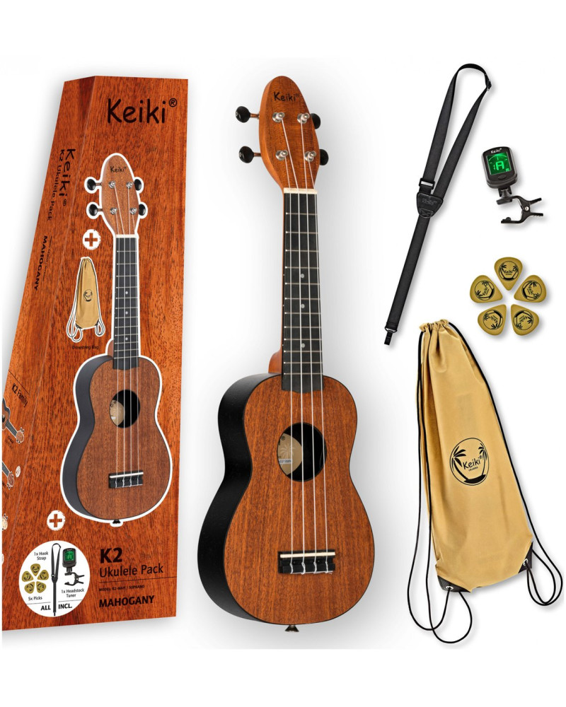 KEIKI K2 Series Soprano Ukulele Set - Agathis / Mahogany Natural