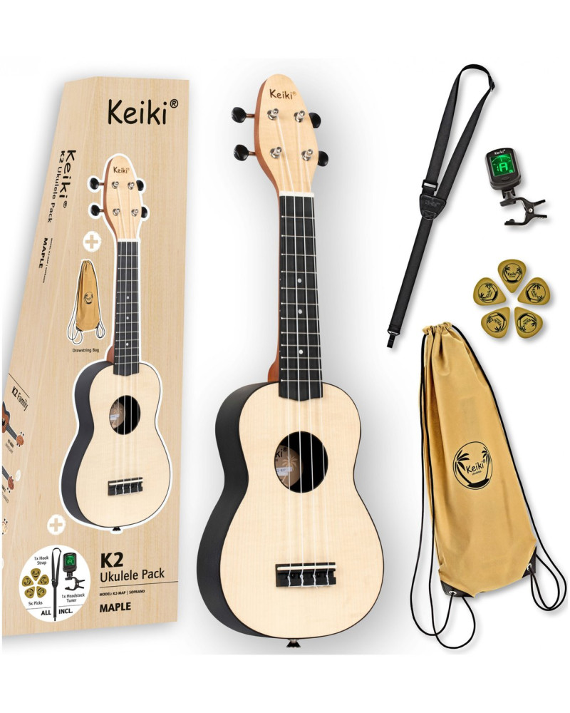 KEIKI K2 Series Soprano Ukulele Set - Maple Natural / ABS