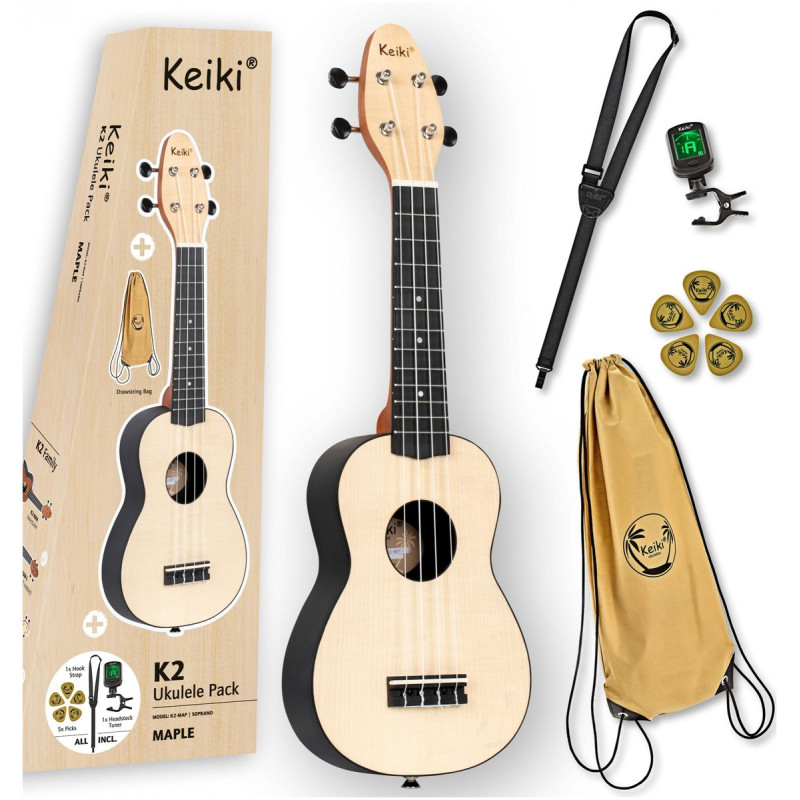 KEIKI K2 Series Soprano Ukulele Set - Maple Natural / ABS