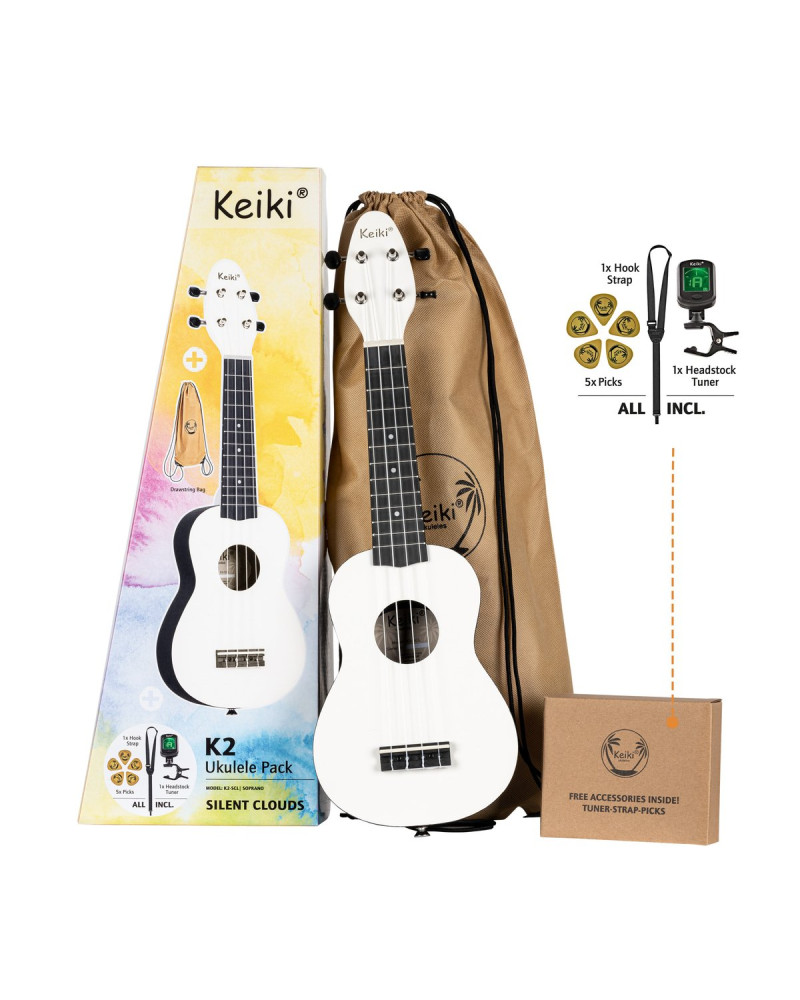 KEIKI K2 Series Soprano Ukulele Set - Agathis / ABS Silent Clouds
