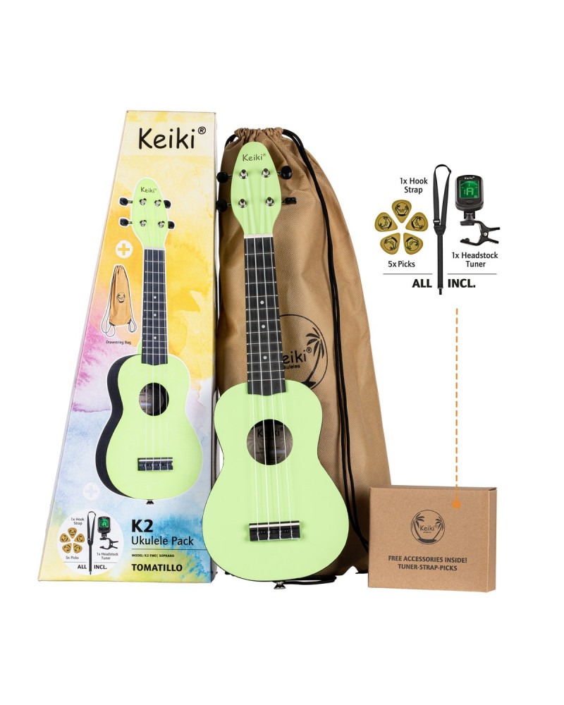 KEIKI K2 Series Soprano Ukulele Set - Agathis / ABS Tomatillo